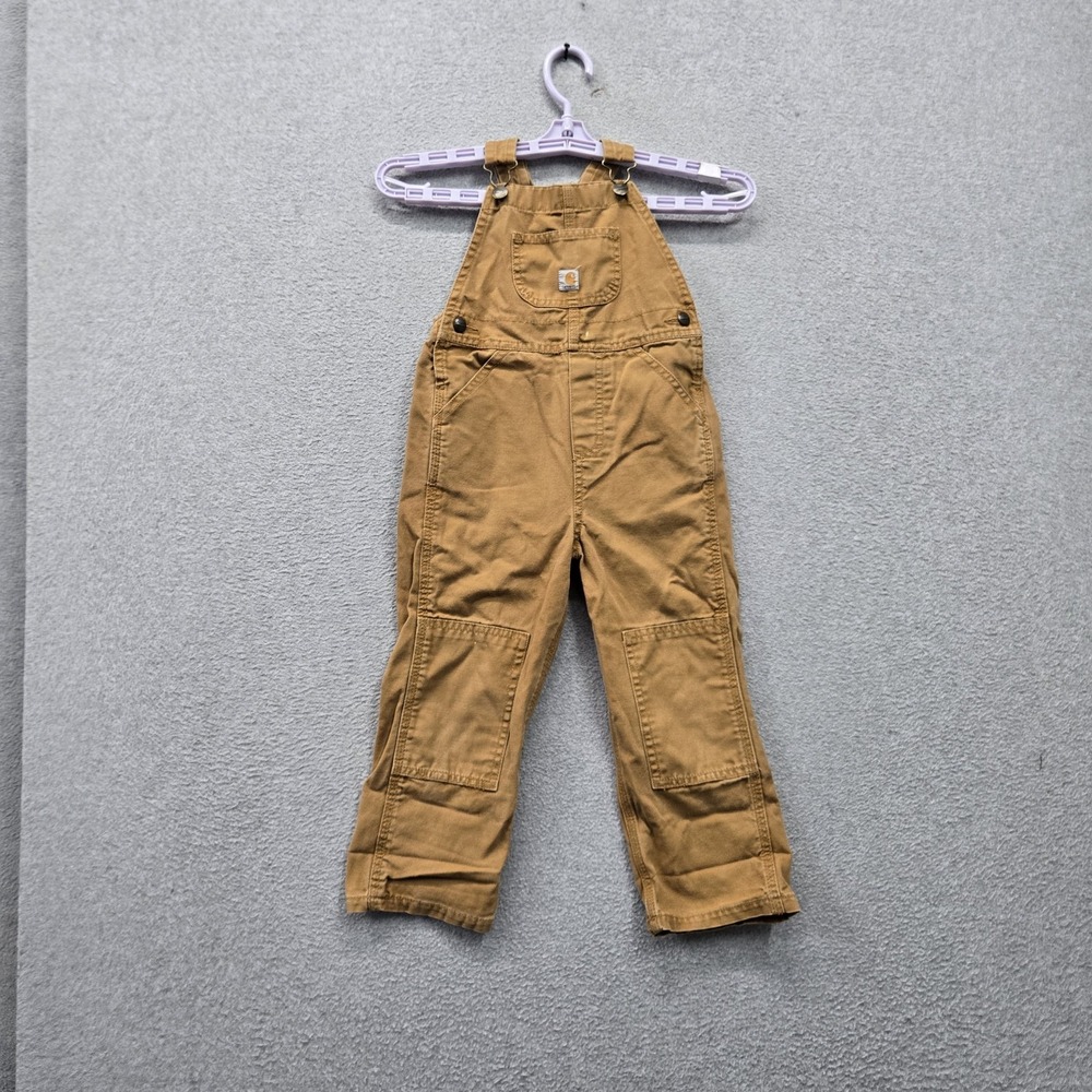 Carhartt Boys Pants 4T Brown Overalls Canvas Workwear 15" Inseam Logo Pockets